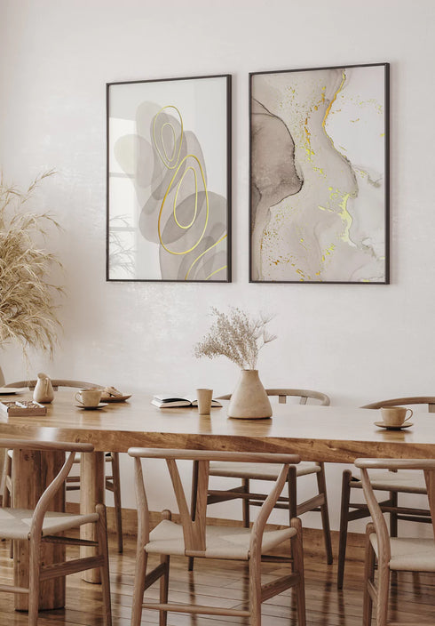 Szary Kształty Złoty Zestaw 2 Plakatów 50x70cm